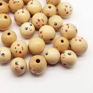 10-25PCS 나무 인형 구슬 DIY 공예 보석 팔찌 목걸이 만 호환들기 미소 얼굴 스페이서 비즈와 천연