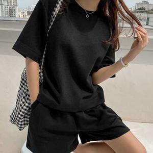 테리셋업 네추럴 여성 반팔 반바지 셋업 베이직 세트운동복