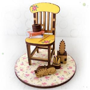 조립식 나무 의자와고양이 미니어처 DIY 초등학생생일선물 조립식 인테리어소품 2878