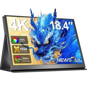 NEWSOUL 휴대용 모니터 4K 18.4인치, 10비트 UHD 프리싱크 IPS HDR 노트북 모니터(VESA 및 케이스 포함), 휴대폰 게임 콘솔용 USB C 트래블 세컨드