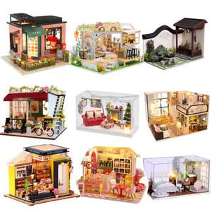 박스 정리 DIY 나무 인형 집 미니어처 빌딩 키트 사막 상점 카사 플라워 빌라 조립 장난감