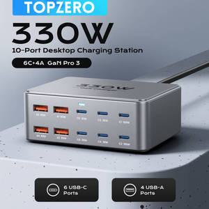 330W USB C GaN 충전기 100W PD3.0 PPS QC3.0 노트북 iPhone 15 16 용 멀티 포트 고속 충전 스테이션 Samsu