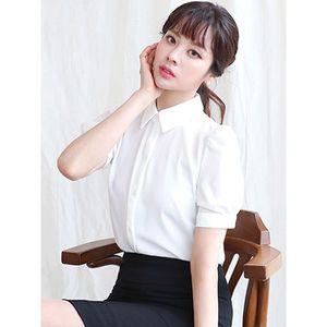 [하프클럽/더웨이나인]반팔 기본 퍼프 블라우스 카라 정장 이너 상의 쉬폰 면접 여름 출근 화이트