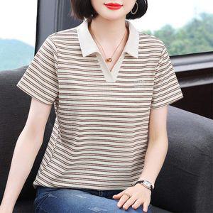 스타일아유 엄마옷 카라넥 스트라이프 반팔티 루즈핏 캐주얼 빅사이즈 티셔츠 TS2649