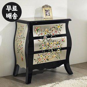 밀란 엔틱 3단 서랍장 협탁 높은 침대옆 미니 수납장