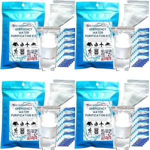 긴급 정수 정제, 아쿠아탭 200pk 월팩 워터백 4pk, 이물질 여과용 프리필터 8배, 재난 대비 생존 키트 (4)