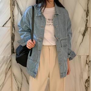 여성 히든포켓 데님 오버핏 코튼 자켓