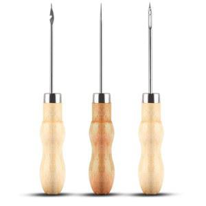 바늘 나무 손잡이 바느질 Awl 핸드 Stitcher Leathe 펀치 도구 DIY 구두 수리 후크 가죽 액세서리