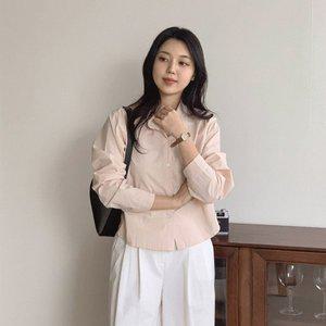 [신세계라이브쇼핑][옷자락] 여성 데일리 무지컬러 세미크롭 카라넥 긴팔 남방