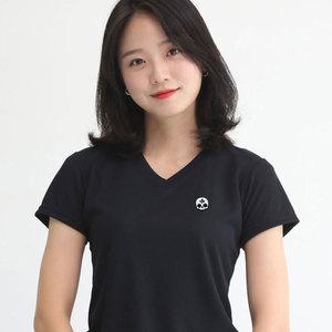 멋지군 기능성 브이넥반팔 여성 반팔 쿨론 냉감아이스 쿨링티셔츠 V넥 해골 스컬 캐릭터자수