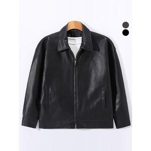 [하프클럽/후앙스]오버핏 베이직 미니멀 집업 레더 자켓 DRJP9267