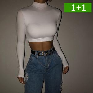 1+1 슬림핏 크롭 여성 목폴라 터틀넥 가을 여자 숏 긴팔티