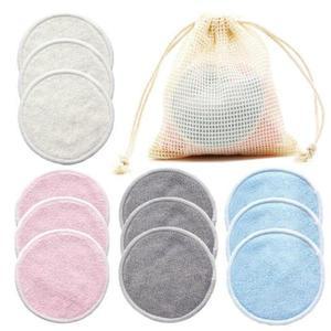 12PC 재사용 가능한 코튼 패드 메이크업 리무버 패드 빨 수있는 라운드 대나무 메이크업 패드 천 간호 패드