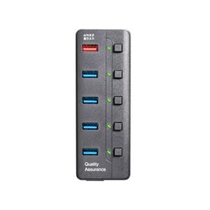 USB3.0 허브 유전원 5포트 HUB 노트북 맥북 컴퓨터 멀티 포트 확장+스마트폰 고속충전포트 개별전원스위치