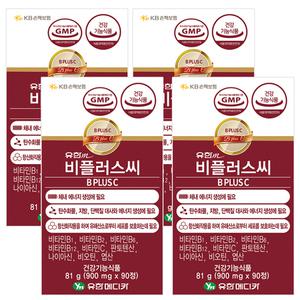 유한메디카 비플러스씨 90정X4 비타민B 비타민C 비컴플렉스 수용성비타민 피로 고함량B군 활력