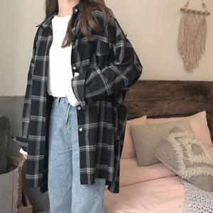 [OFM8847O]여성 베이직 오버핏 체크 롱남방 롱셔츠 2컬러