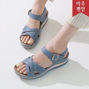 [호박슈즈]5cm 가볍고 쿠션감 우수한 발편한 펀칭 에스틱 샌들 112055