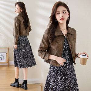 EAMT 여자코트 가죽 무스탕 커피색빈티지 봄가을 마이야르 숏재킷 PU상의 YONG3