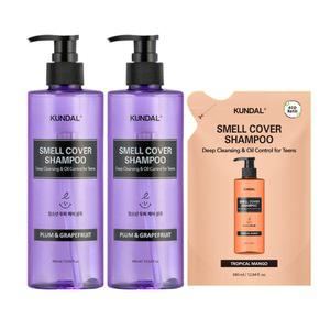 쿤달 올데이 스멜커버 청소년 샴푸, 플럼앤그레이프프룻 기획(본품, 플럼앤그레이프, 400ml, 2개 + 리필, 트로피컬망고, 380ml, 1개)