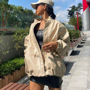[옷자락]여자 오버핏 가죽자켓 투웨이 팔분리 스트링 박시 자켓