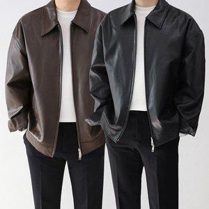 [엠클로]남자 빅사이즈 봄 가을 오버핏 레더 가죽 자켓 라이더 점퍼_P371807850
