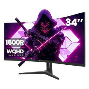 CRUA 34인치 울트라와이드 게이밍 모니터, WQHD(3440 * 1440P) 144HZ /165HZ 커브드 99% SRGB, AMD 프리싱크를 지원하는 컴퓨터 벽걸이형 설치물(HDMI, DP) 블랙