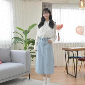 [BZJIK155_4B](GBM)투버튼 롱 데님스커트(연청)
