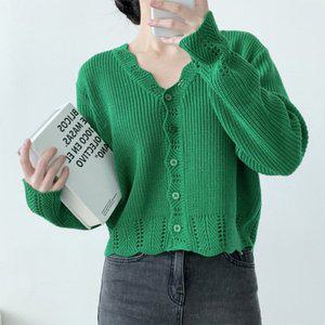 스칼럽 펀칭가디건 골지 여성 브이넥니트 봄아우터