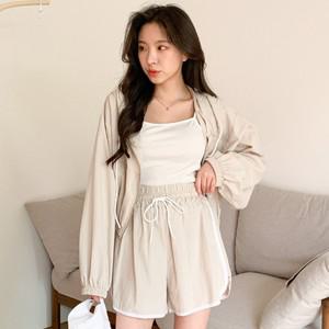 [하프클럽/옷자락]여자 아노락 세미크롭 후드 집업 돌핀팬츠 세트