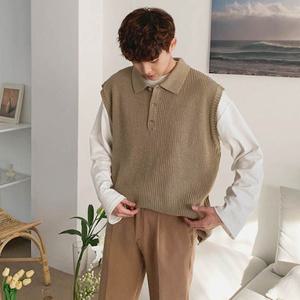 촘촘 탄탄 짜임 톤다운 컬러감 카라 남자 니트 조끼