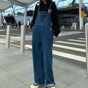 귀여운 멜빵엣지 통바지 와이드핏 진청 데님팬츠 데이트룩