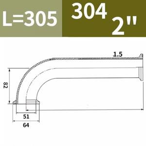 일방향 익스텐션 파이프 벤딩, 트라이 클램프 연결 엘보 피팅, SS304, 2 인치 (51mm)OD64mm, L = 305mm, 90