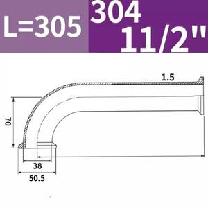 일방향 익스텐션 파이프 벤딩, 트라이 클램프 연결 엘보 피팅, 1.5 인치 (38mm)OD50.5mm L = 305mm, 90 도,
