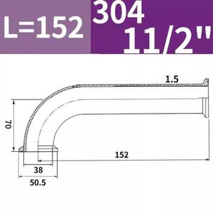 일방향 익스텐션 파이프 벤딩, 트라이 클램프 연결 엘보 피팅, 1.5 인치 (38mm)OD50.5mm L = 152mm, 90 도,