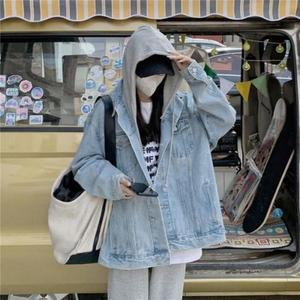 분리 여자블루진 청 자켓 데님 여자청 커플 후드 (3jMJy)