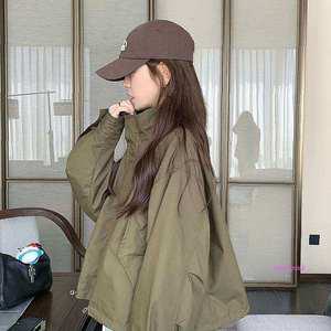 오버핏 카키색 숏 야상 카라 집업 숏야상ijk700