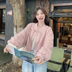 핑크스팽글자켓 반짝이재킷 야구점퍼 여성아우터 봄가을 분홍색
