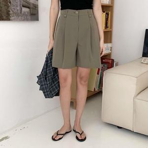 여성 심플 허리밴딩 핀턱 하프 팬츠 5부 슬랙스