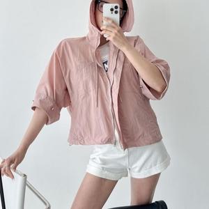 [다잇템] 여자 나일론 드로우코드 후디 봄아우터 반소매 윈드브레이커 점퍼