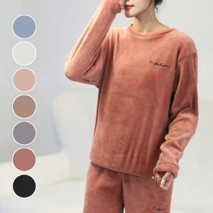 가을 겨울 따뜻한 여성 극세사 수면 잠옷 상하의 세트