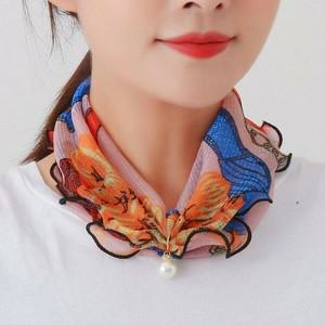 [하프클럽/다잇템]여성 비침 패턴 패션 진주포인트 쁘띠 스카프