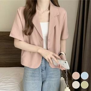 [하프클럽/옷자락]여성 클래식 싱글버튼 카라넥 반팔 봄 자켓