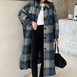 여자 여성 코트 가을 모직 롱코트 셔츠 봄코트 여자롱 오버핏 외투 여성롱 체크 롱