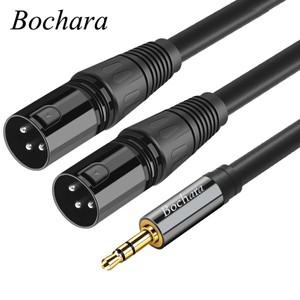 Bochara 3.5mm 스테레오 잭 듀얼 XLR Male OFC Aux 오디오 케이블 호일 + 스피커 믹서 용 편조 차폐