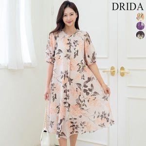 [하프클럽/] 여자 여름  마 빅사이즈 플레어 반팔 원피스 40-50대 미시 중년여