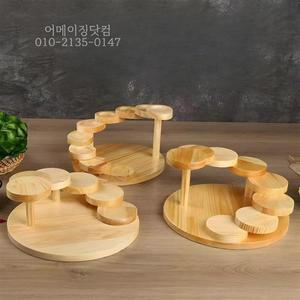 3단 트레이 원형 오마카세 고기 초밥 플레이트 계단나무접시 그릇