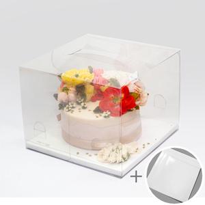 손잡이형 PET 투명 케익박스 2호 SET (+흰색받침,15cm)-10개