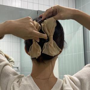 [OFJMNM02]쉬폰 왕리본 헤어집게핀 베이지