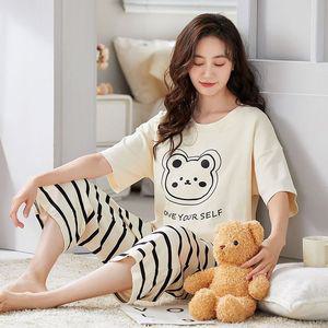 스타일아유 여름 얇은 반팔 여성 잠옷 7부바지 세트 캡내장 노브라 홈웨어 SE1331