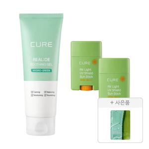 김정문알로에 큐어 에어라이트 UV 쉴드 선스틱, 20g, 2개 + 수딩젤, 150ml, 1개 + 증정(큐어 알로에 슬라이스 젤리 마스크, 1매)